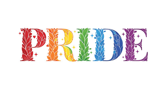 LGBTQ Pride, Rainbow Lettering, Colorful Typography, Pride Month Vector Graphic