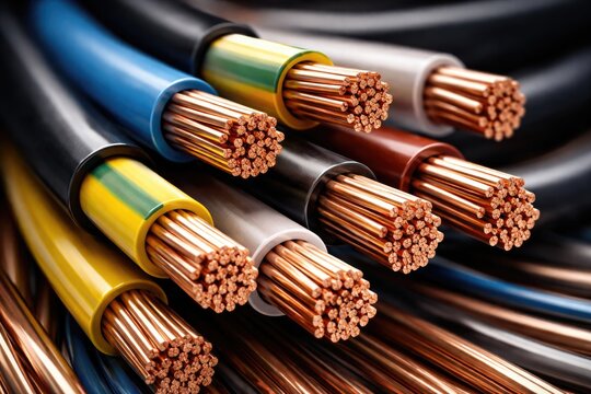 Electrical wiring close up featuring copper conductors with protective plastic insulation techniques