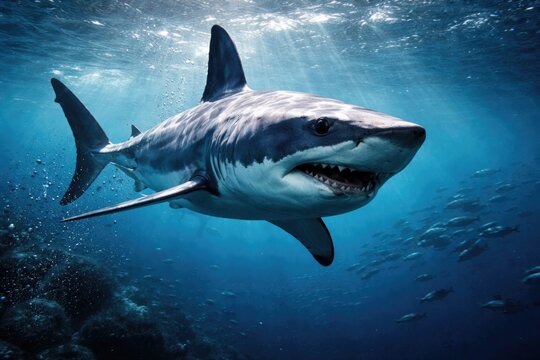 Captivating underwater encounter featuring a shortfin mako shark