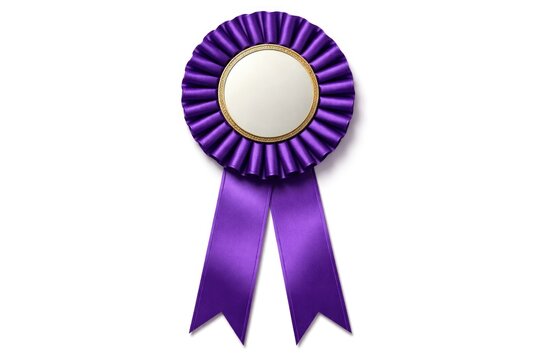 Customizable award ribbon in purple with rosette design on plain white background