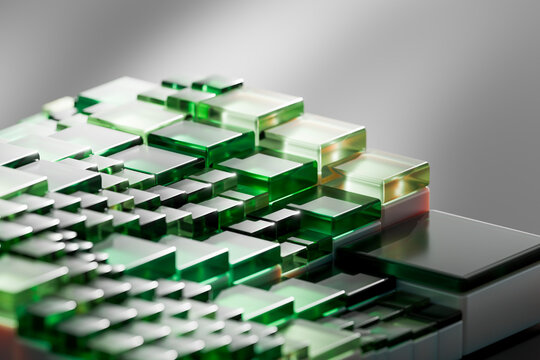 Green 3D modular chip with layered glass blocks