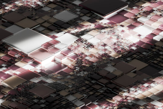 Rose 3D circuit pattern with glowing glass tiles