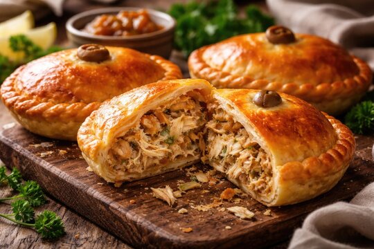 Traditional empada featuring tender chicken stuffing