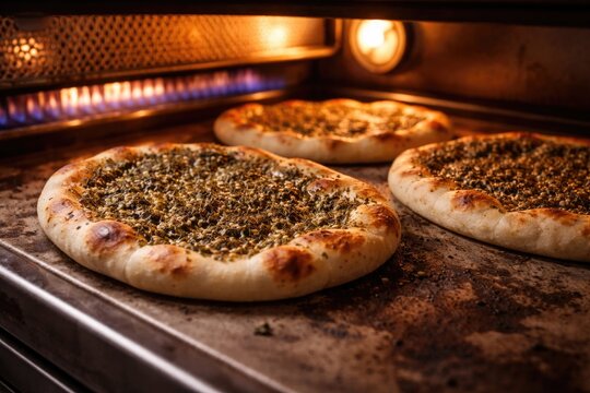 Authentic manakish preparing inside a modern gas oven
