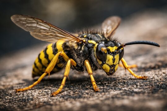 detailed capture of a yellow jacket wasp with visible wings and antennae