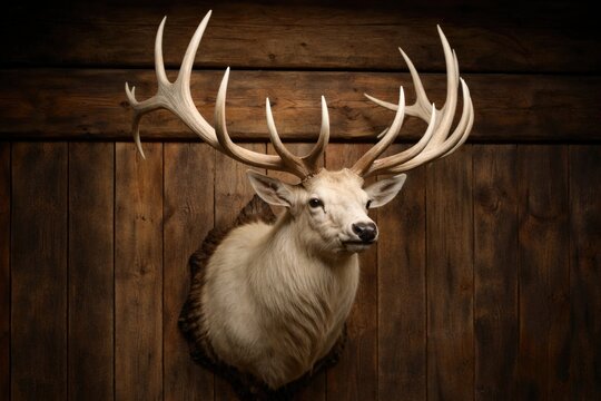 detailed white taxidermy mount showcasing wild elk antlers