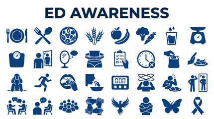 Fototapeta premium Ed Awareness Icons Representing Eating Disorders Mental Health Support and Healthy Lifestyle Choices