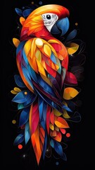 Fototapeta premium Stylized parrot illustration focusing on unique shapes and bold colors, presenting artistic flair.