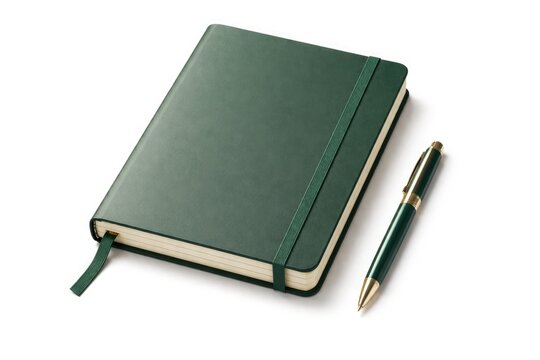 Green notebook isolated on white background with generous text area