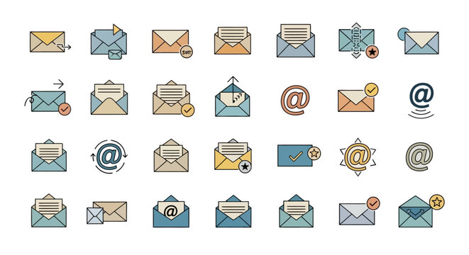 Email Icons Collection: Envelopes, Messages, Notifications, and Communication Symbols