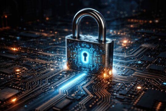 Computer system safety illustrated by a padlock activated with microchip technology