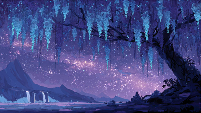 Vector illustration magic tree, digital art. 