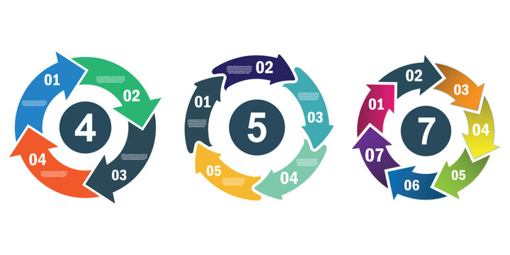 Circle arrows diagram infographic set. Circular arrows with 2-5 steps, options. Process chart, cycle diagram for business presentation, report, brochure. vector eps 10
