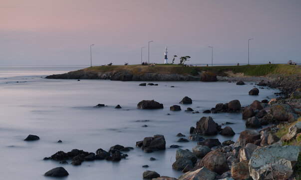 Yason Cape lighthouse. Photographed with long exposure. Ordu city, T&uuml;rkiye.