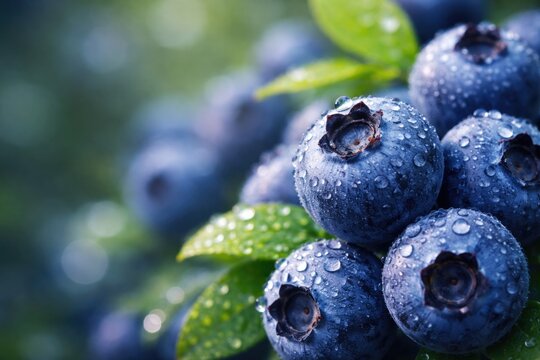 Detailed bilberry macro image with large empty copy space