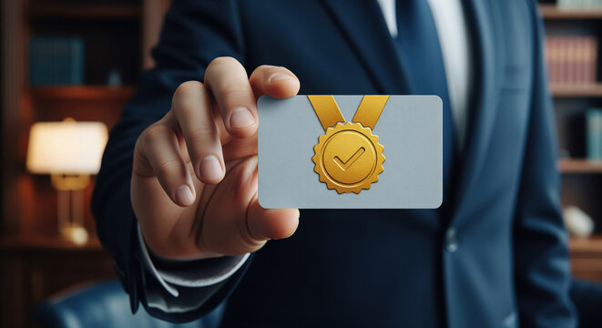 Verified approval badge for compliance proof and trusted provider status, helping buyers recognize certified service, audit readiness, warranty coverage and safe business partnerships