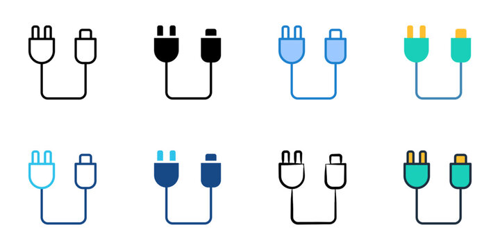 Cable connector icons set multiple style collection. Editable stroke 
