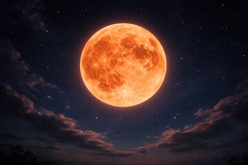 Fototapeta premium Digital artwork featuring a bold orange moon floating in a clear midnight sky