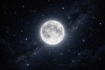 Fototapeta premium Glowing full moon surrounded by countless stars on a dark night