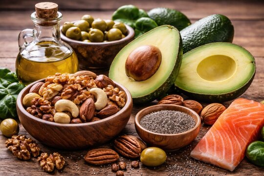 Good fat sources with mixed nuts and avocado for effective weight control