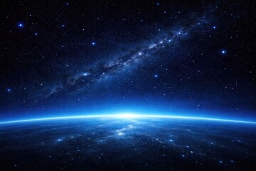 Fototapeta premium Broad cosmic scene featuring sparkling stars beneath a serene blue horizon