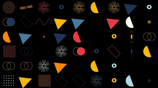Vibrant geometric shapes in various colors on a Transparent Overlays  background, including triangles, circles, and abstract designs