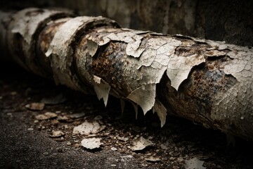 Naklejka premium Deteriorating pipe with visible peeling lead paint flakes