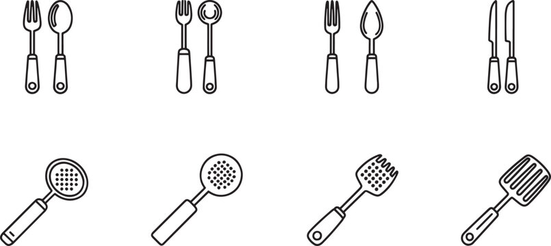 Black and white of various tools and utensils hammer