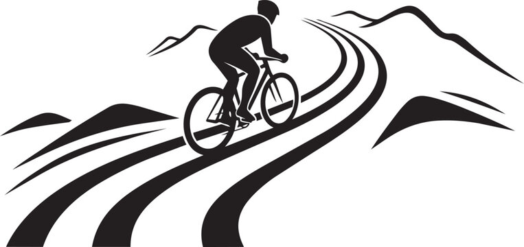 Cyclist mountain trail silhouette icon outdoor adventure vector isolated on white background