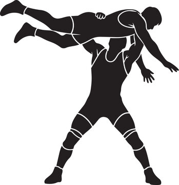 Wrestling takedown silhouette wrestler lifting opponent mid air vector illustration isolated on white background