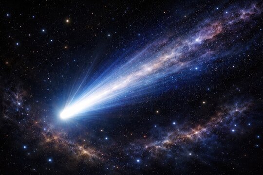 Bright Halley s Comet streaking through the universe with a trail of stardust