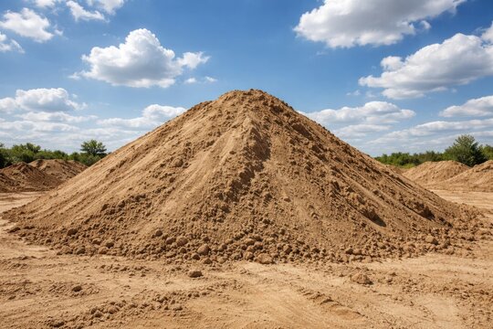 Open sky view with a heap of coarse sand intended for landscaping and construction
