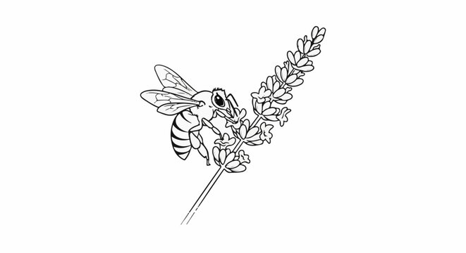 A line drawing depicts a bee collecting nectar from a lavender blossom