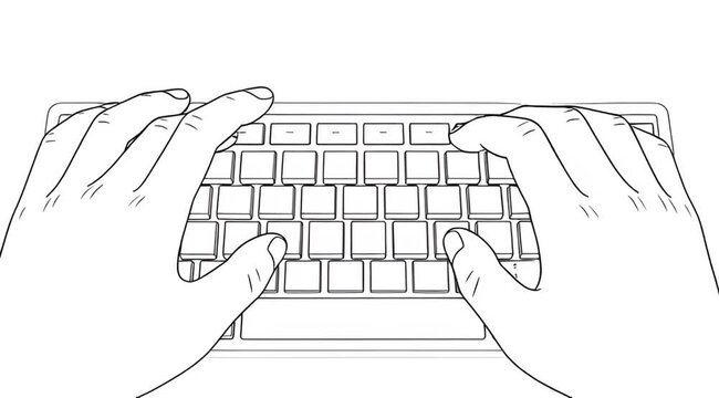 Close up perspective of hands actively typing on a modern keyboard demonstrating fast finger movement and digital interaction isolated on a clean white background conveying