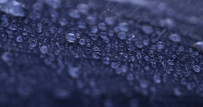 Water Bubbles On Liquid Surface Macro Close Up Slow Motion, Blue Abstract Texture With Micro Droplets And Ripples, Clean Fluid Background, Concept Of Purity, Freshness, Science And Natural Balance
