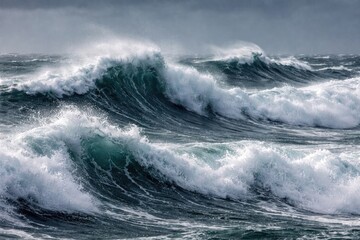Naklejka premium Energetic ocean waves with whitecaps in strong winds