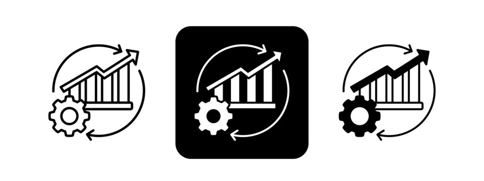 Process Optimization Solid color and black line drawing vector illustration set