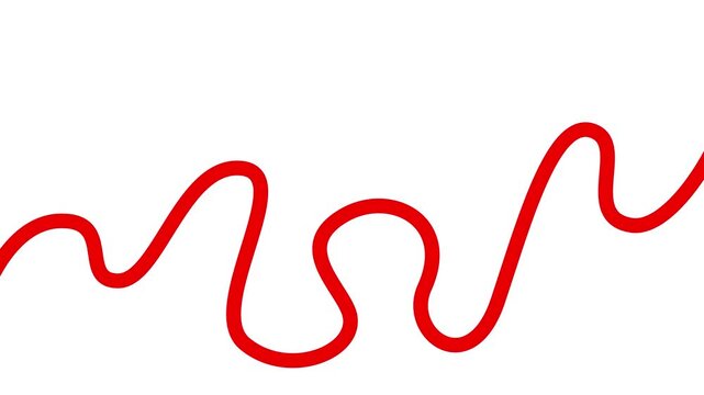 Animated red tape appear and disappear. Decorative line with smooth. Looped video. Linear vector illustration isolated on white background.