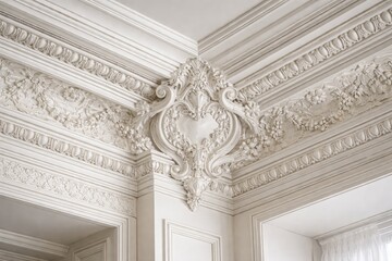 Obraz premium interior close up featuring white ornamental ceiling molding