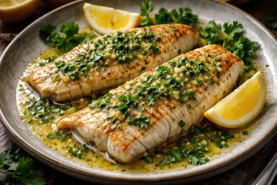 Delicious haddock fillets accompanied by lemon and parsley sauce