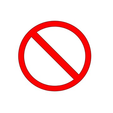 A red "no" symbol or prohibition sign, featuring a red circle with a diagonal line through it on a white background. It represents a universal warning for forbidden actions.