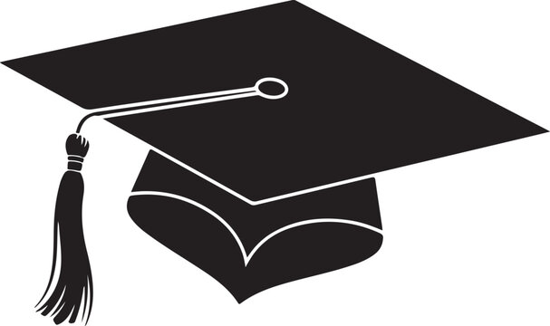 Graduation hat cap flat icon for apps and websites.Black and White Academic Hat Illustration