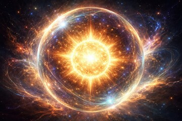 Fototapeta premium Glowing celestial star with a spherical mystical aura and cosmic designs