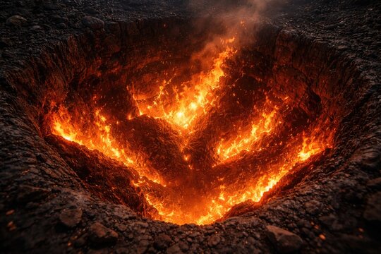 Active fire spreading inside a deep ground pit