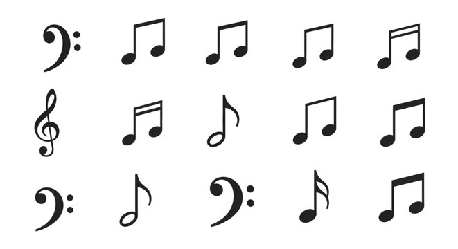 Musical Notes and Symbols Collection: Bass Clef, Treble Clef, Eighth Notes