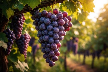 Naklejka premium detailed view of grapevine cluster with plump grapes