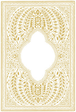 Vintage Ornamental Floral Book Cover Frame in Gold Isolated on Transparent Background PNG