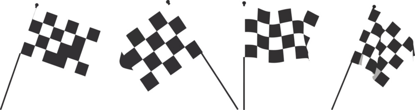 Racing flag icon set including checkered race flag symbols in clean vector style for racing events motorsport branding and speed competition design
