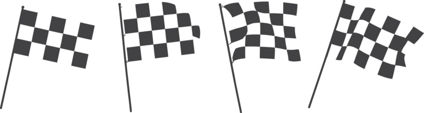 Racing flag icon set featuring checkered race flag symbols in vector style for motorsport competition finish line and speed racing design graphics