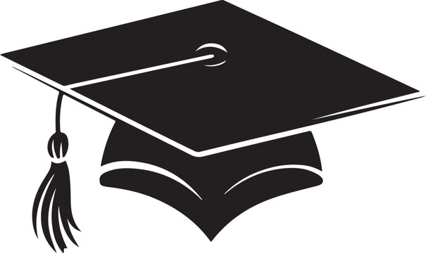 Graduation hat cap flat icon for apps and websites.Black and White Academic Hat Illustration